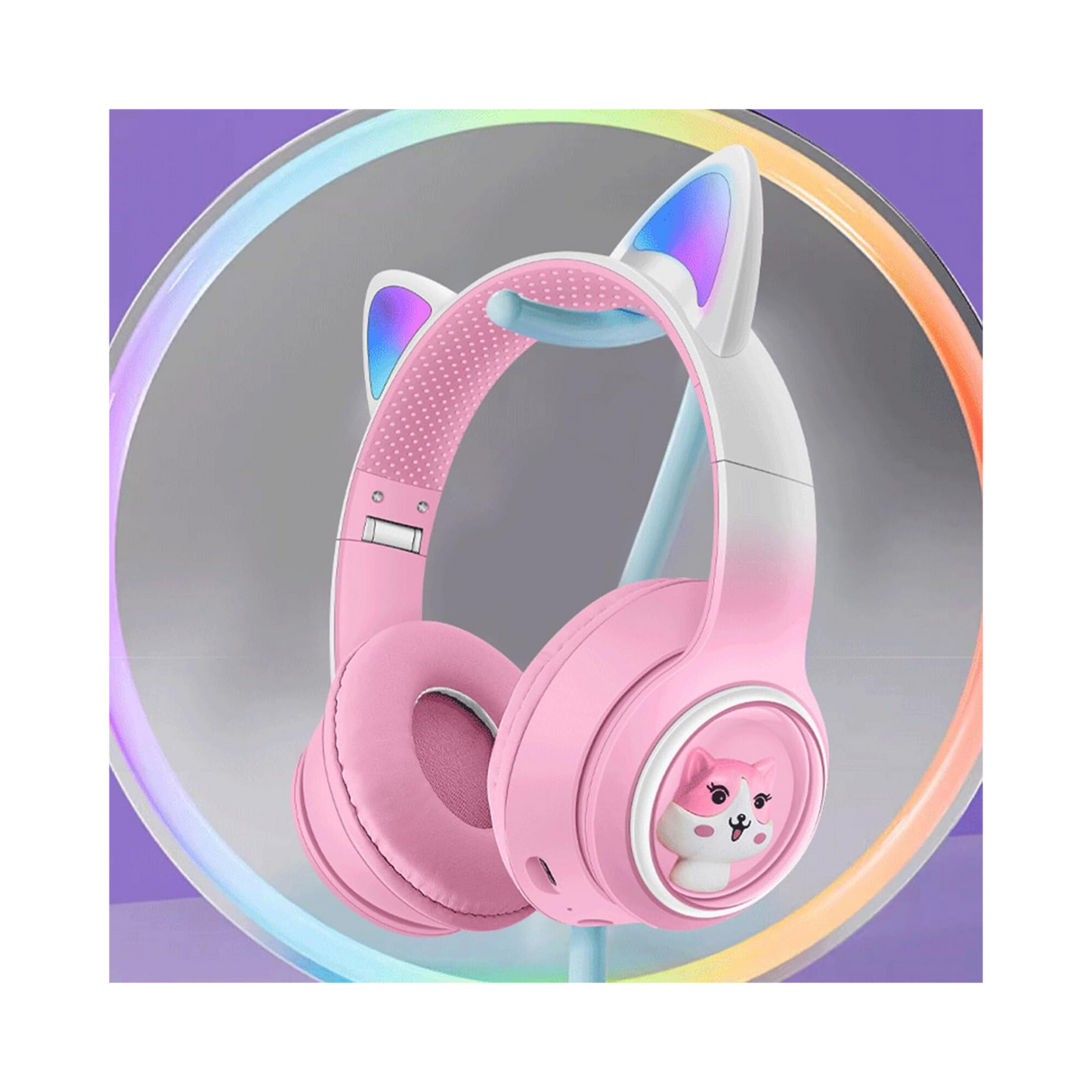 Wireless Bluetooth Headphones – Foldable with LED Cat Ears, Microphone & Volume Limiter