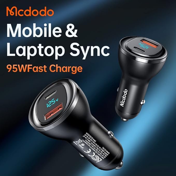 95W USB-A + USB-C Digital Display PD Car Charger