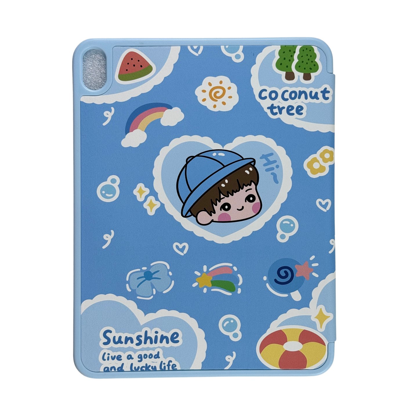 3D Cartoon Leather Tri-Fold Case with Pencil Holder for iPad