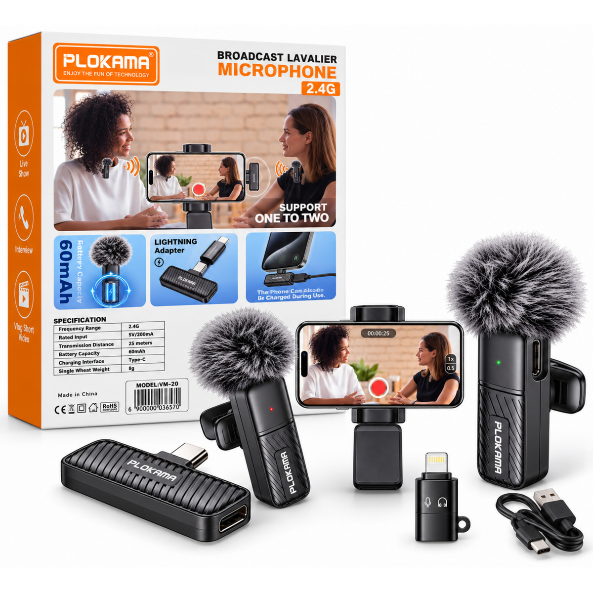 Plokama VM-20 T90 Wireless Lavalier Collar Microphone