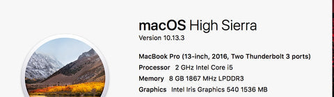 MacBook Pro 2016 | 13 inches | Intel Core i5 2.0 GHz Processor | 8GB Ram | 256GB SSD | Space Gray | 204 Cycles Only (Code-20)