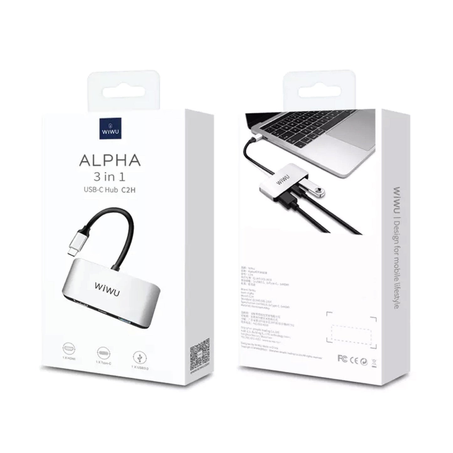 WiWU Alpha C2H 3 in 1 USB Type C HUB