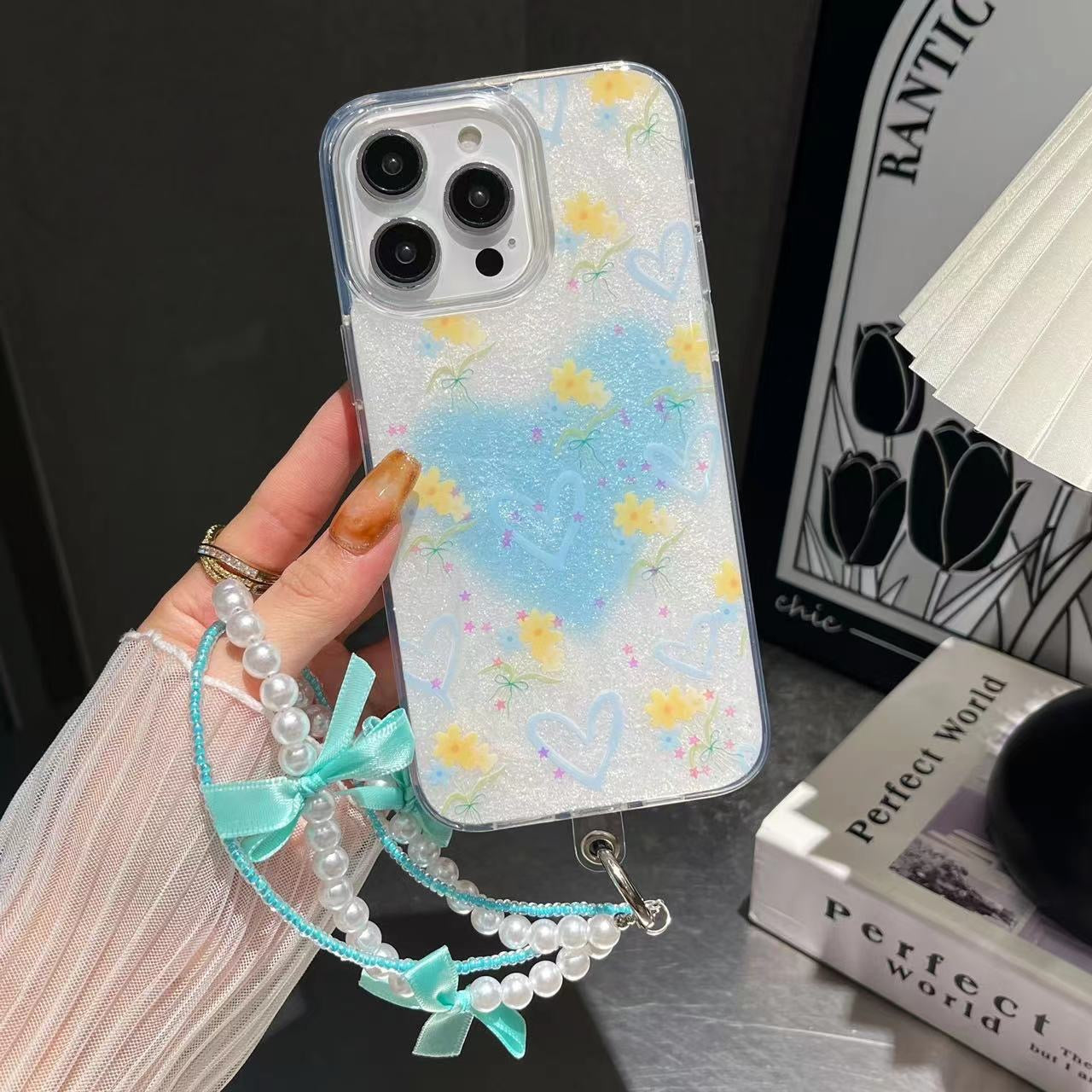 iPhone Flower Printed Glitter Case