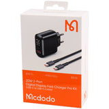 Mcdodo 20W 2-Port Digital Display Fast Charger Pro Kit (USB-C To USB-C Cable)