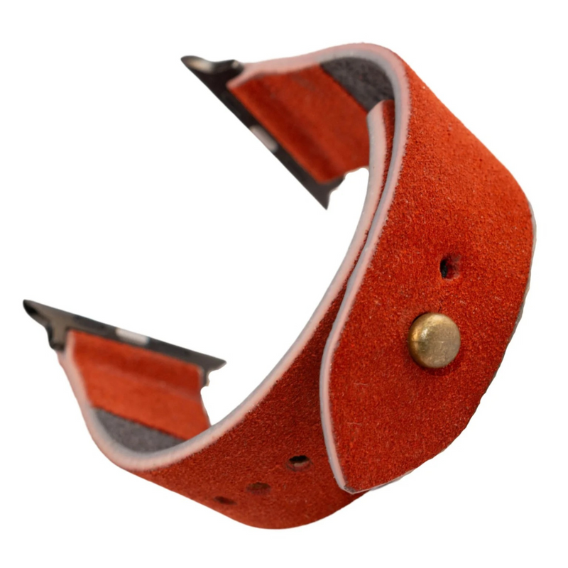 Apple Watch Strap In Suede Leather - International Orange  | Waji's