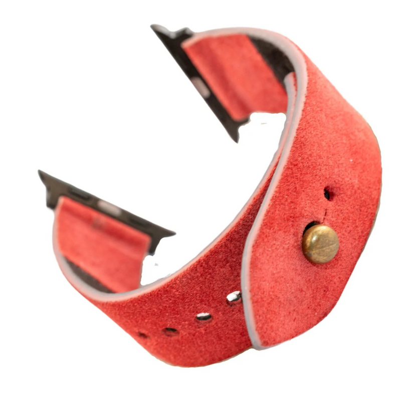 Apple Watch Strap In Suede Leather - Salmon Red  | Waji's