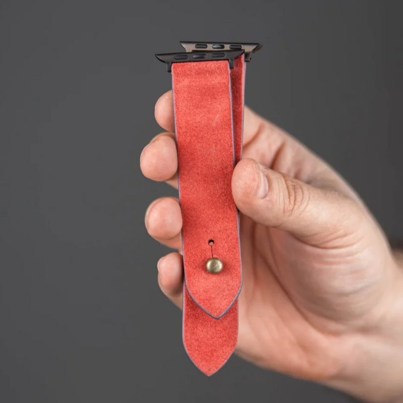 Apple Watch Strap In Suede Leather - Salmon Red  | Waji's