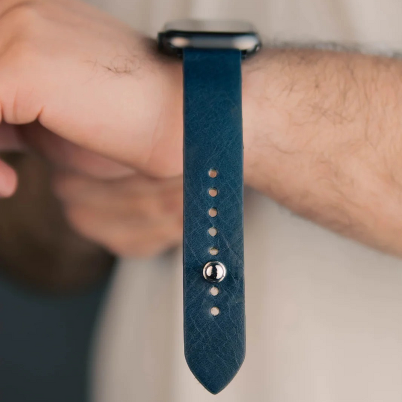 Apple Watch Strap In Pure Leather - Space Blue  | Waji's