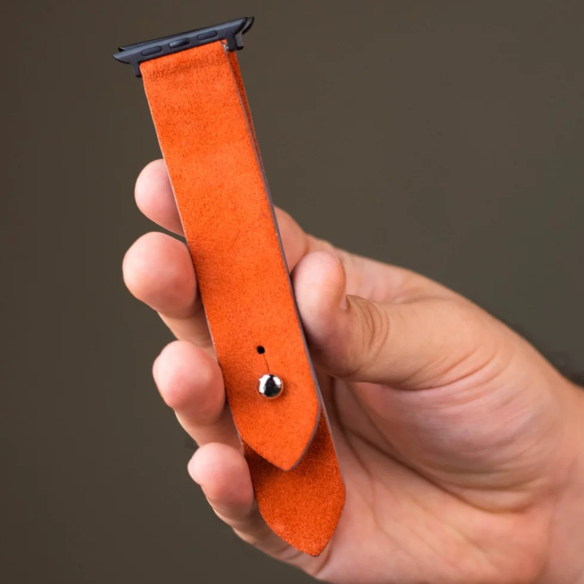 Apple Watch Strap In Suede Leather - International Orange  | Waji's