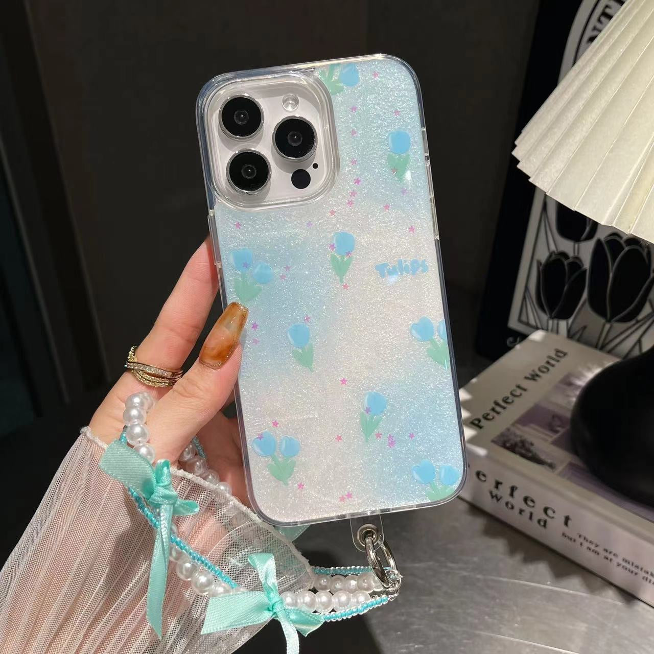 iPhone Flower Printed Glitter Case