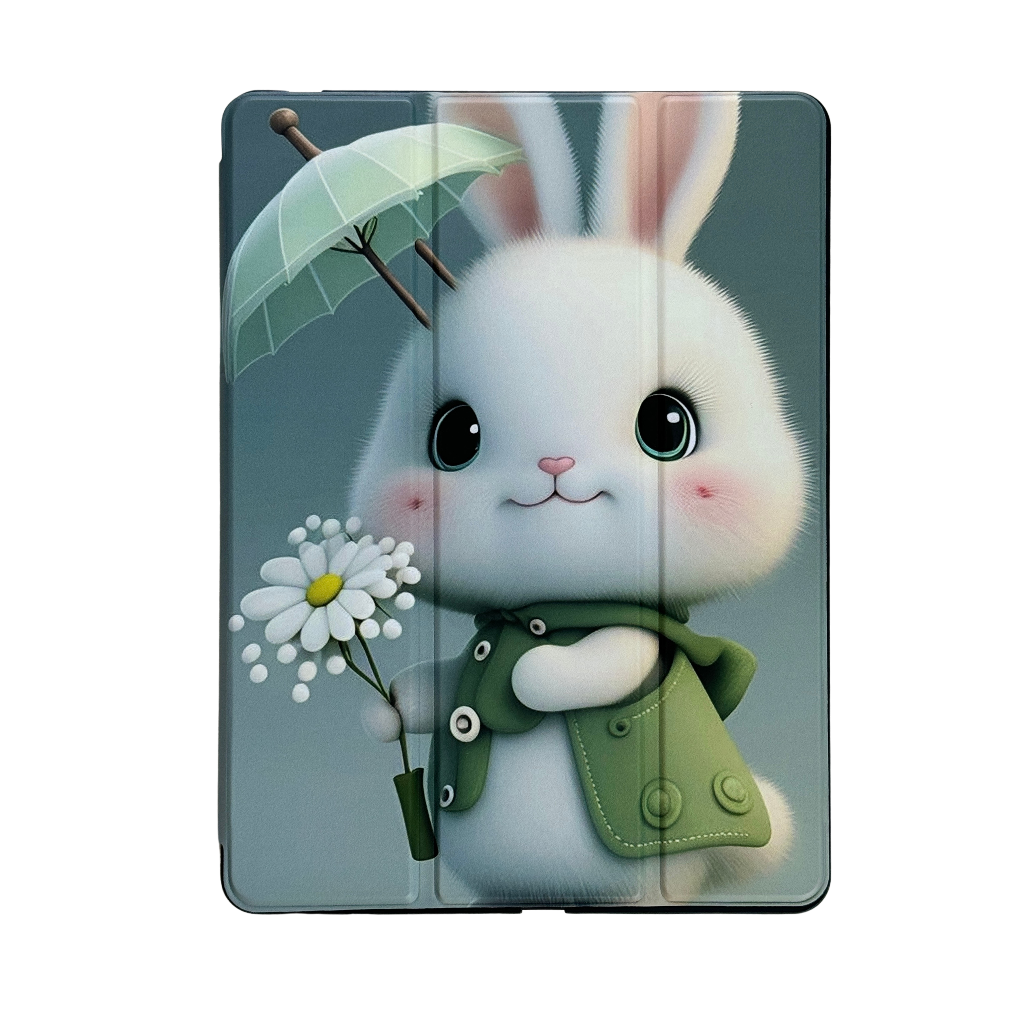 White Rabbit Tri-Fold Magnetic Stand Case with Pencil Holder For iPad