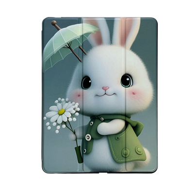 White Rabbit Tri-Fold Magnetic Stand Case with Pencil Holder For iPad