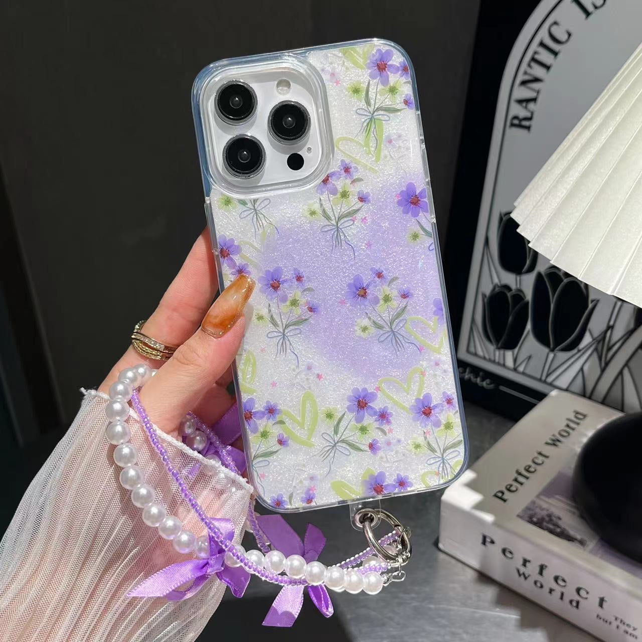 iPhone Flower Printed Glitter Case