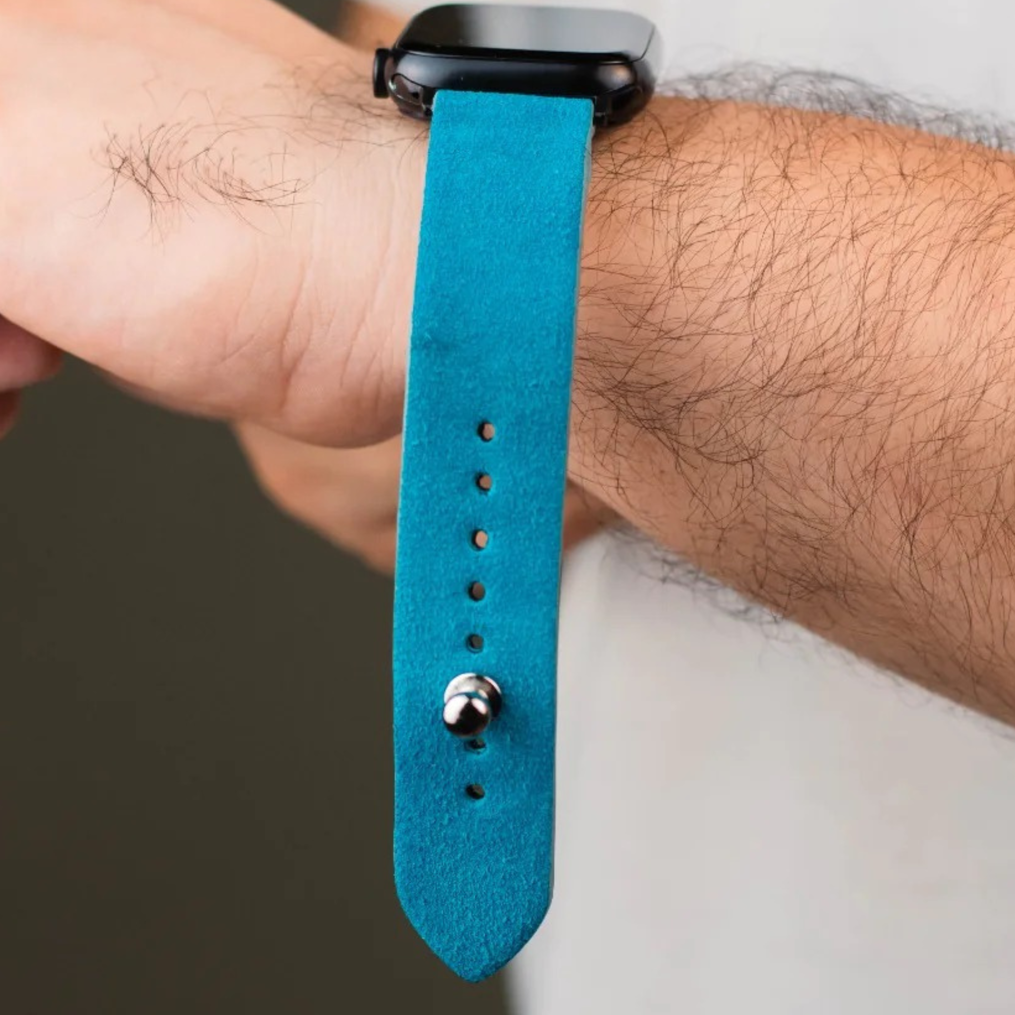 Apple Watch Strap In Suede Leather - Cyan Blue  | Waji's