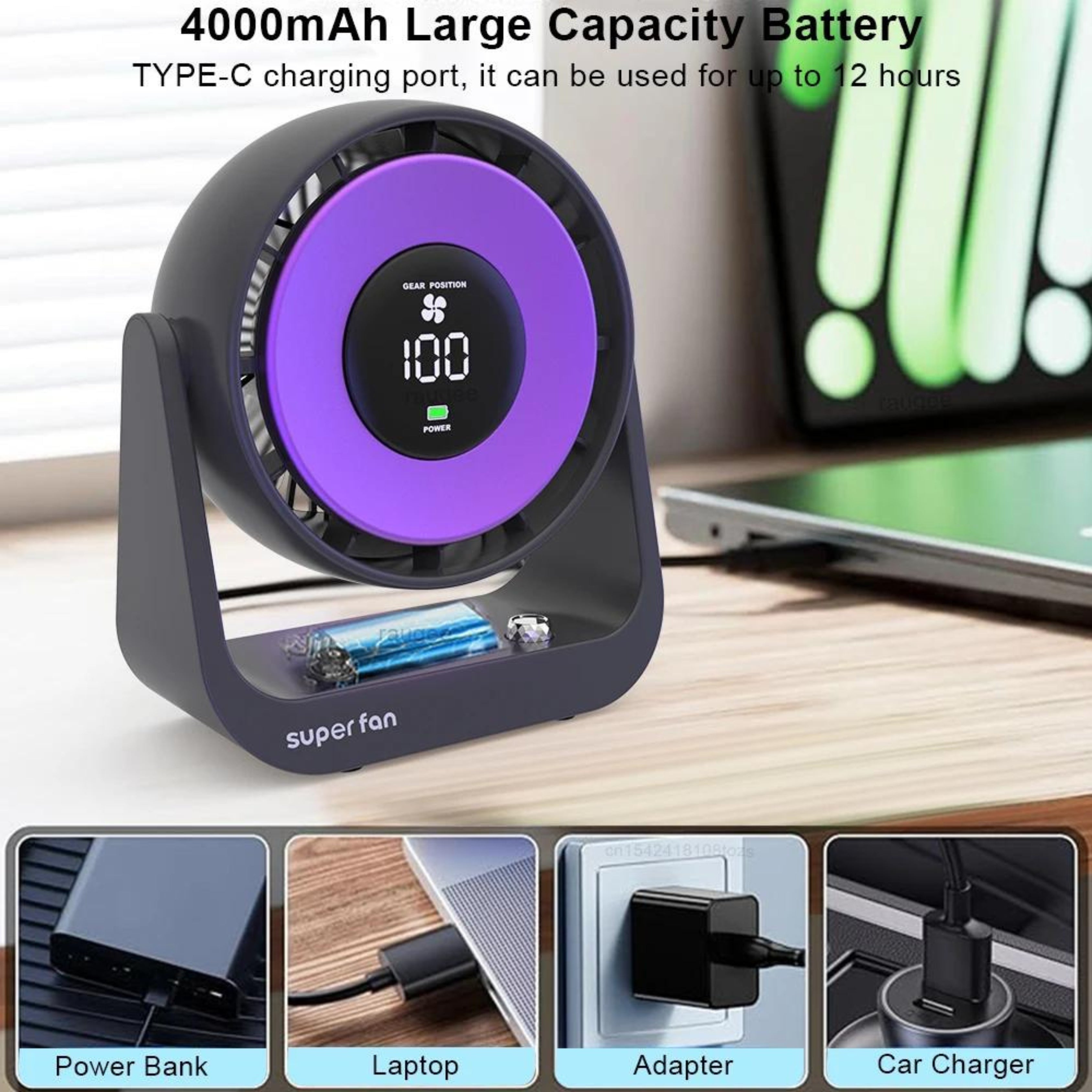 4000maAh Digital Display Portable Air Circulator Turbo Fan