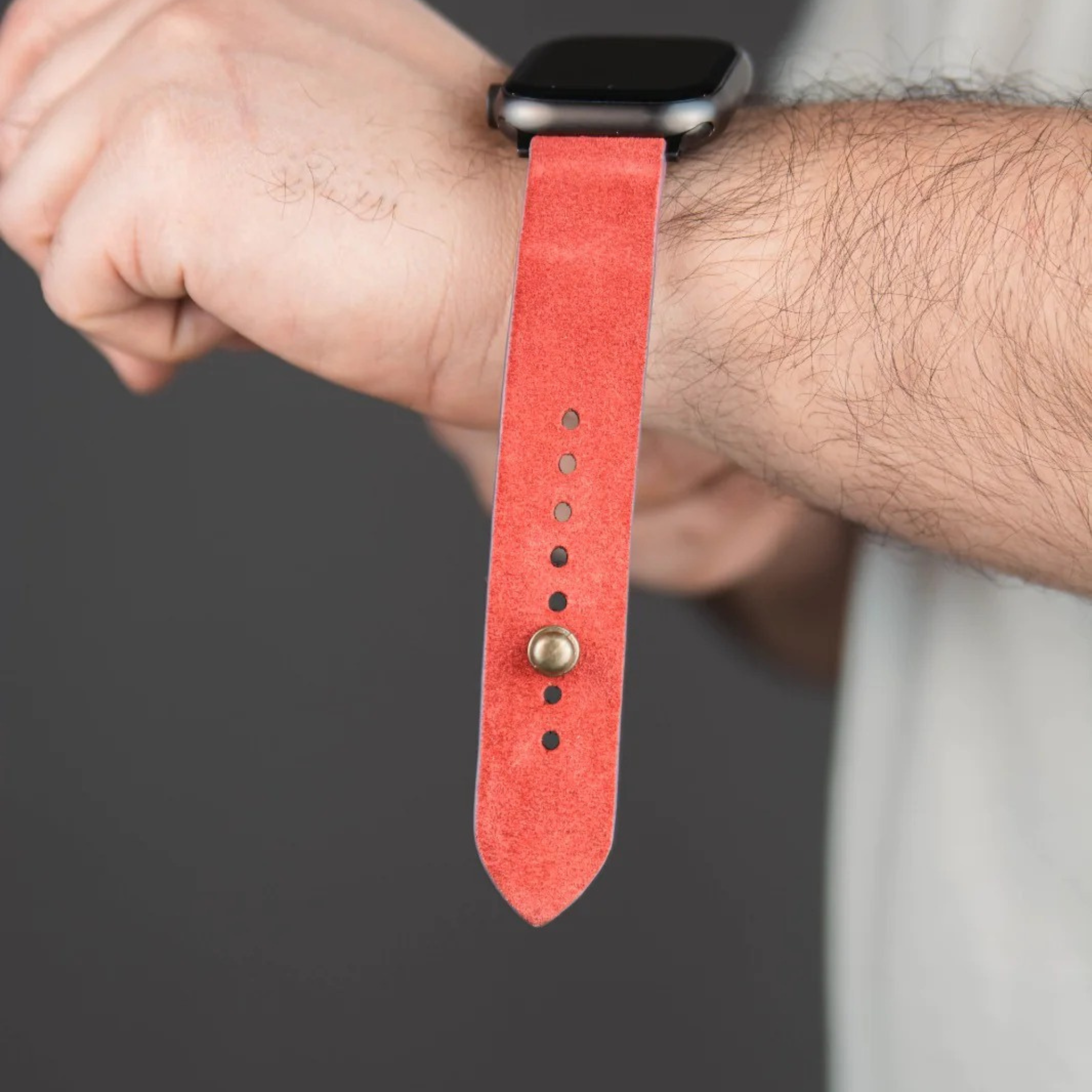 Apple Watch Strap In Suede Leather - Salmon Red  | Waji's