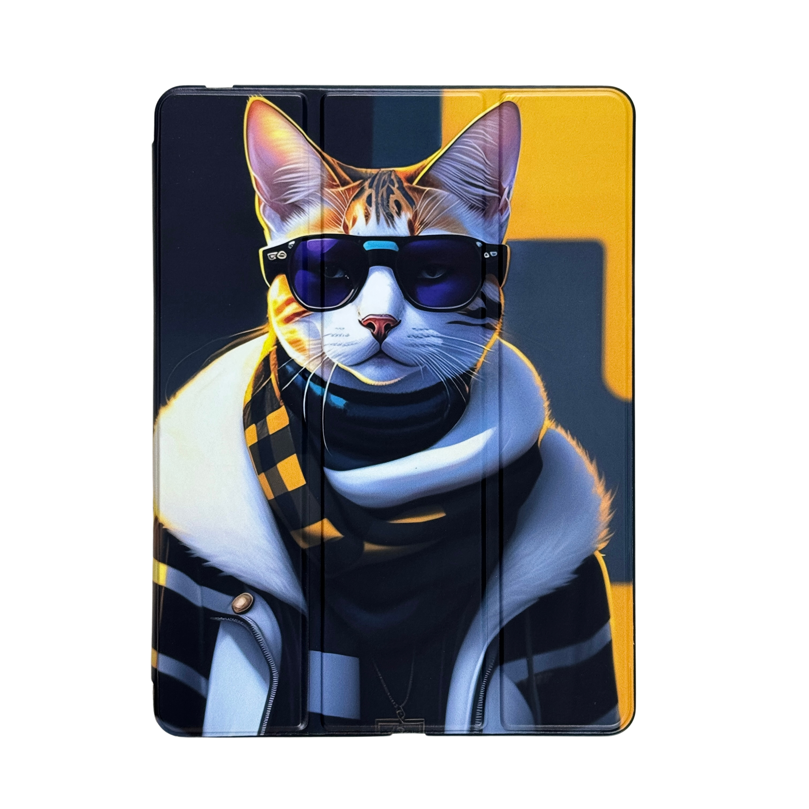 Cat Rider Tri-Fold Magnetic Stand Case with Pencil Holder For iPad