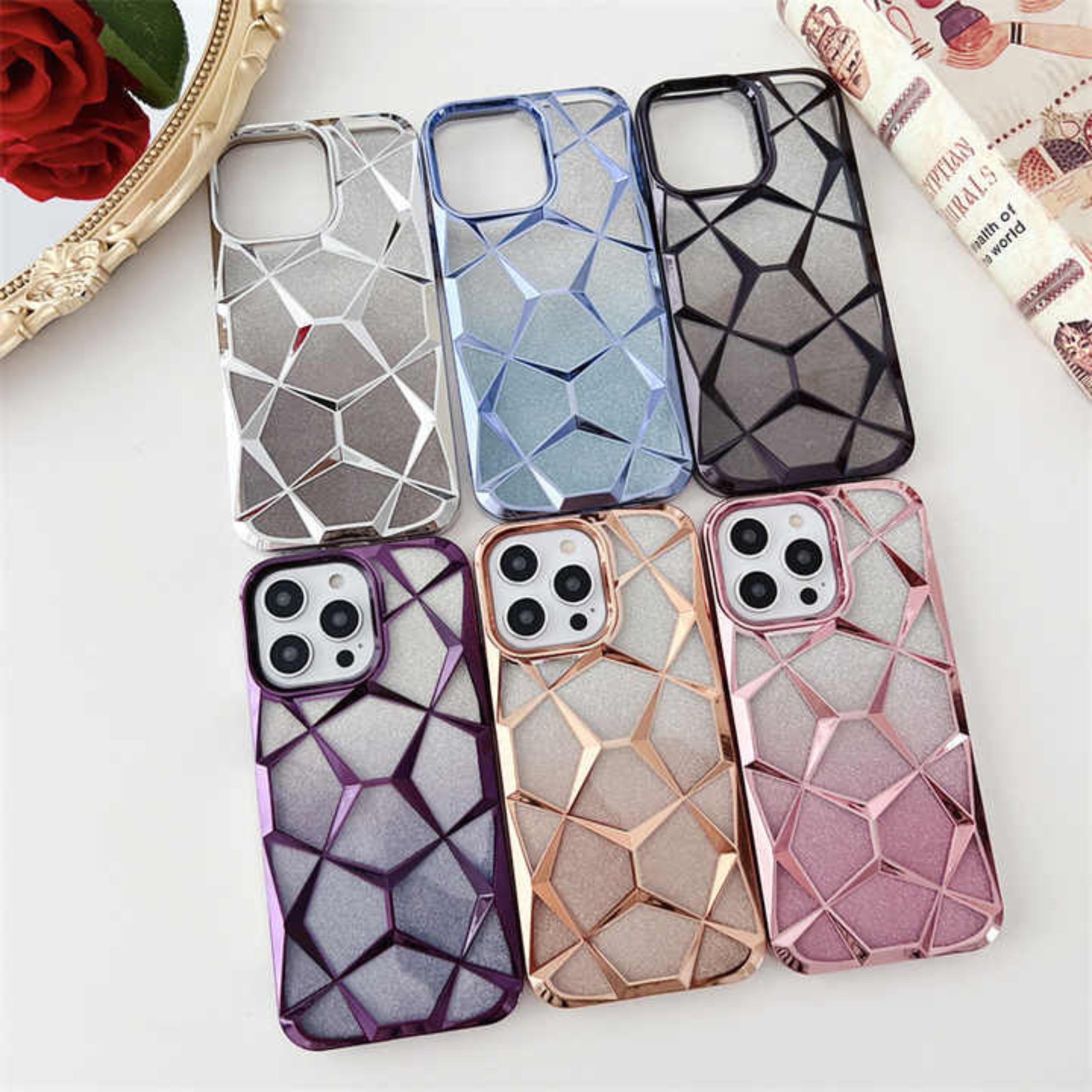 Gradient Glitter Electroplated Line Case For iPhone