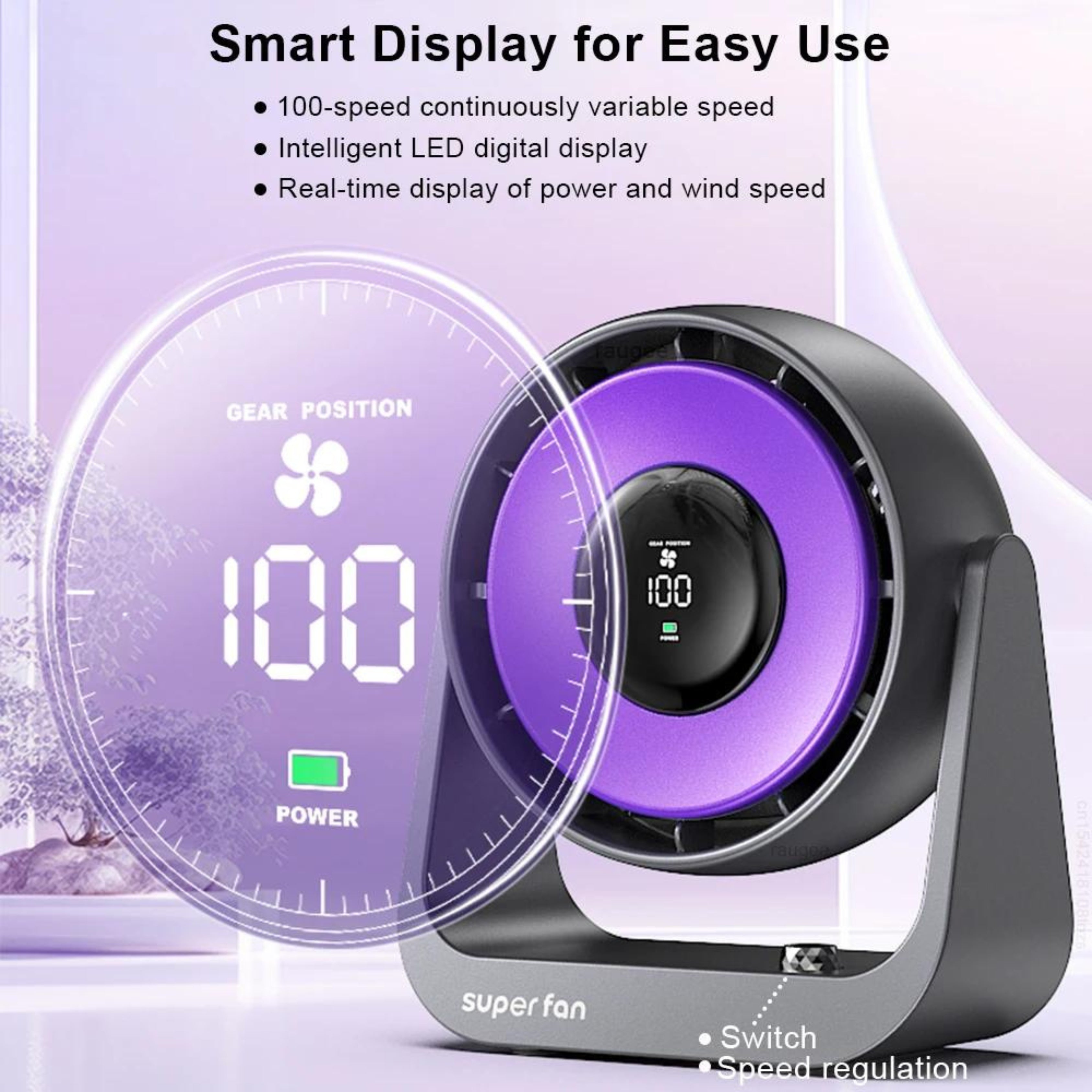 4000maAh Digital Display Portable Air Circulator Turbo Fan