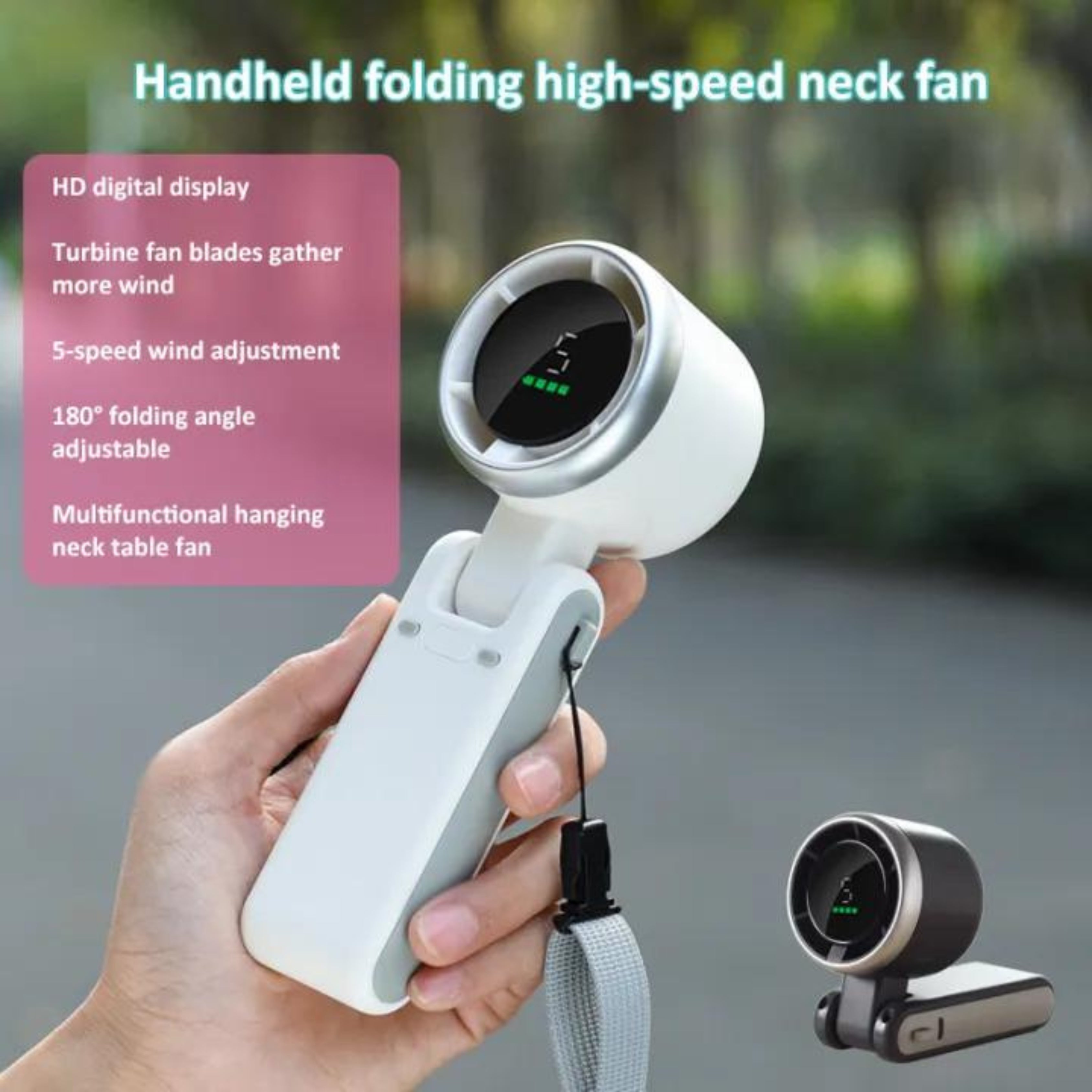 Handheld Folding Turbo Fan with 5-Speed Adjustment