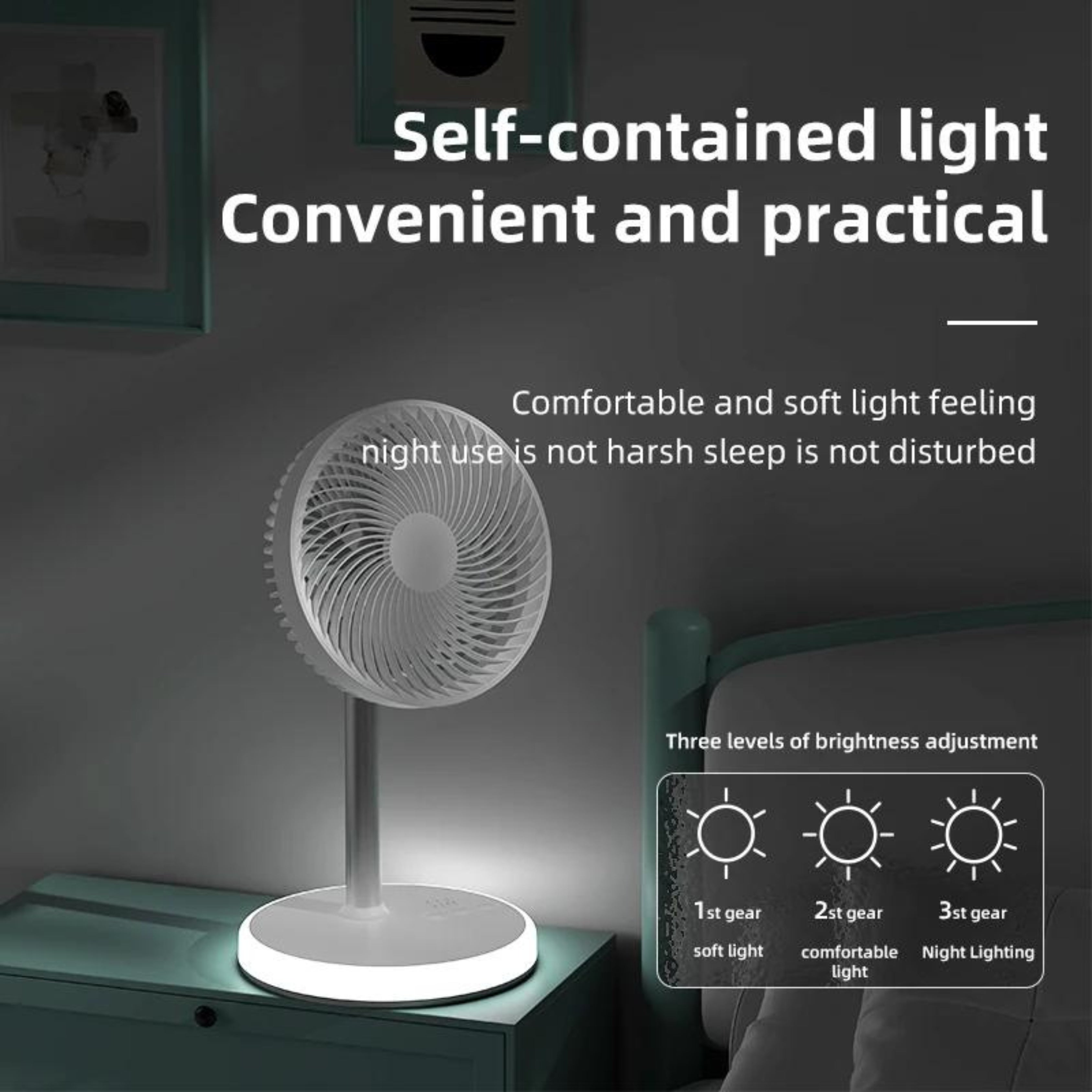 P6 Rechargeable Portable Desktop Fan with Built-in LED Night Light