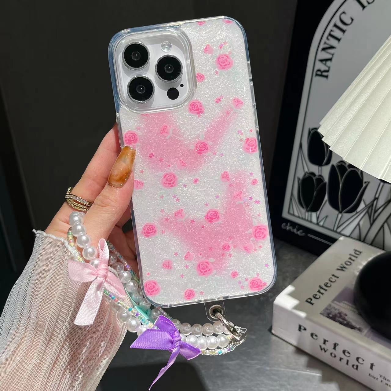 iPhone Flower Printed Glitter Case