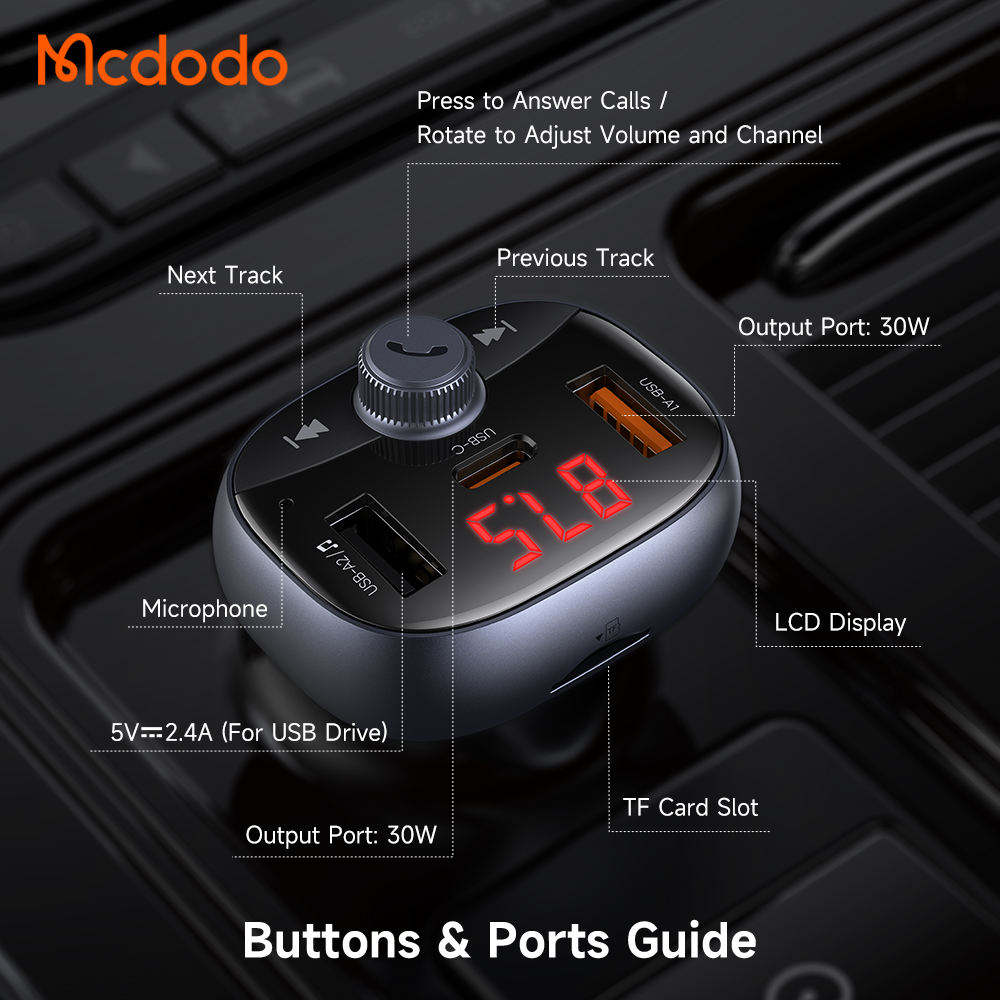 Mcdodo 72W 2U1C Car Charger with FM Transmition CC-595