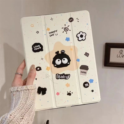 3D Cartoon Leather Magnetic Case with Pencil Holder for iPad