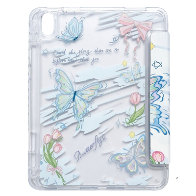 Printed Smart iPad Case with Transparent Back & Pencil Holder