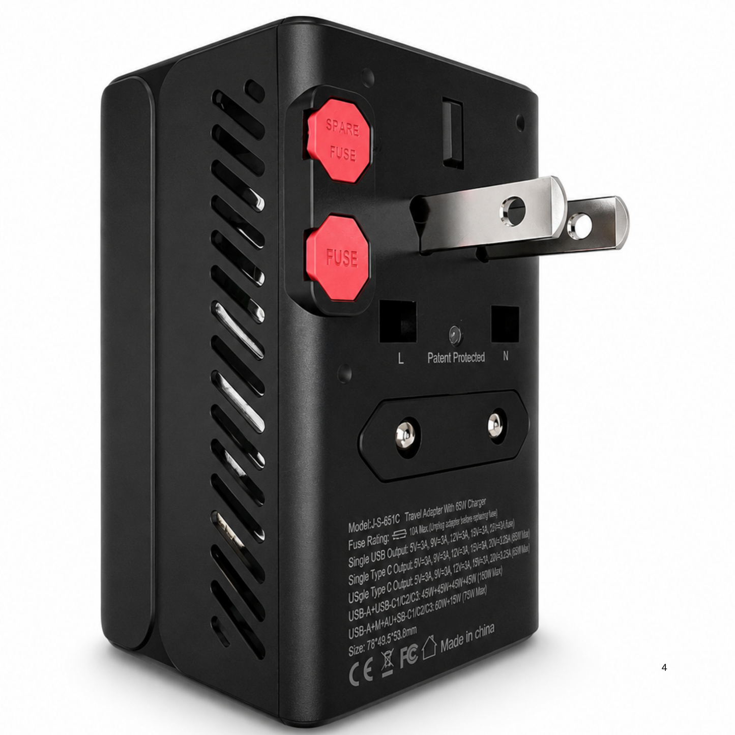 ANRMESUN AS-651C 65W GaN Universal Travel Adapter with 2 USB-C & 2 USB-A Fast Charger