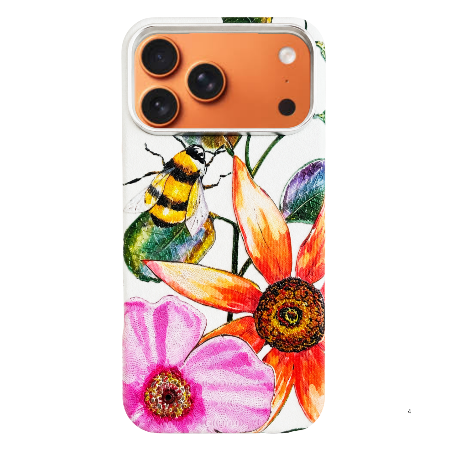 3D Embossed Leather MagSafe Case – Floral Bee Edition Phone Case