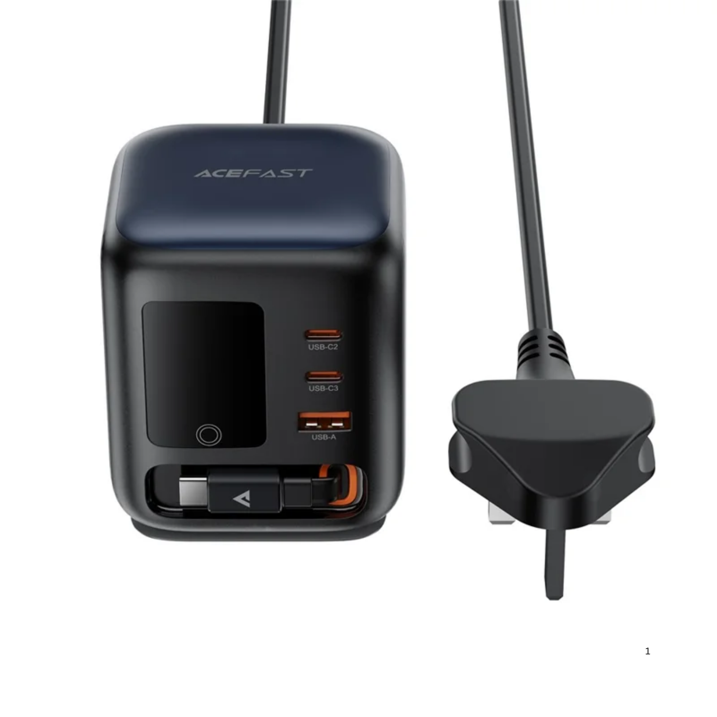 ACEFAST Z10 100W GaN Desktop Charger with TFT Display &amp; Retractable USB-C Cable (UK Plug)