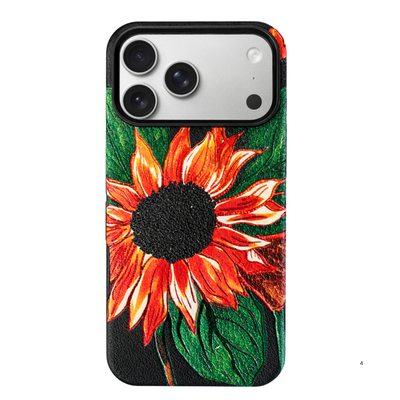 3D Embossed Leather MagSafe Case – Sunflower Edition Phone Case