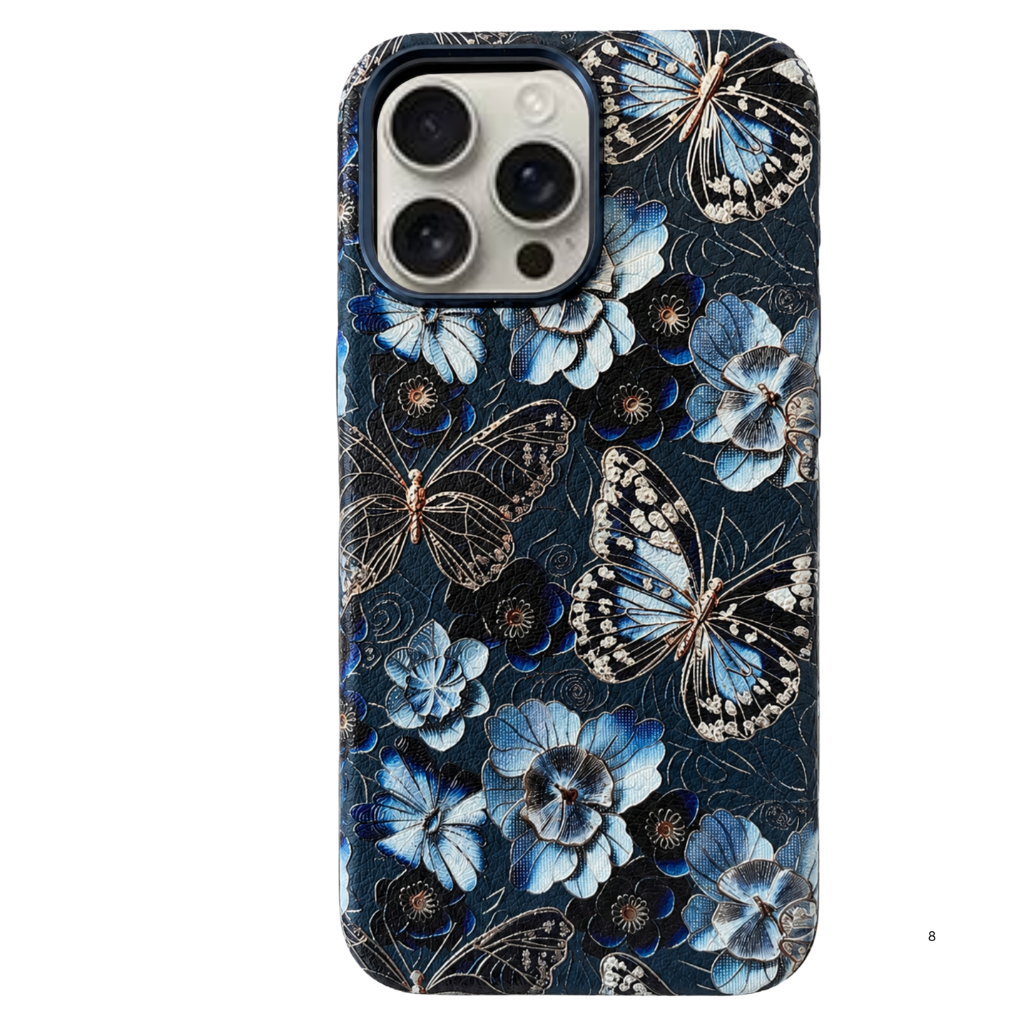 3D Embossed Leather MagSafe Case – Blue Butterfly Edition Phone Case