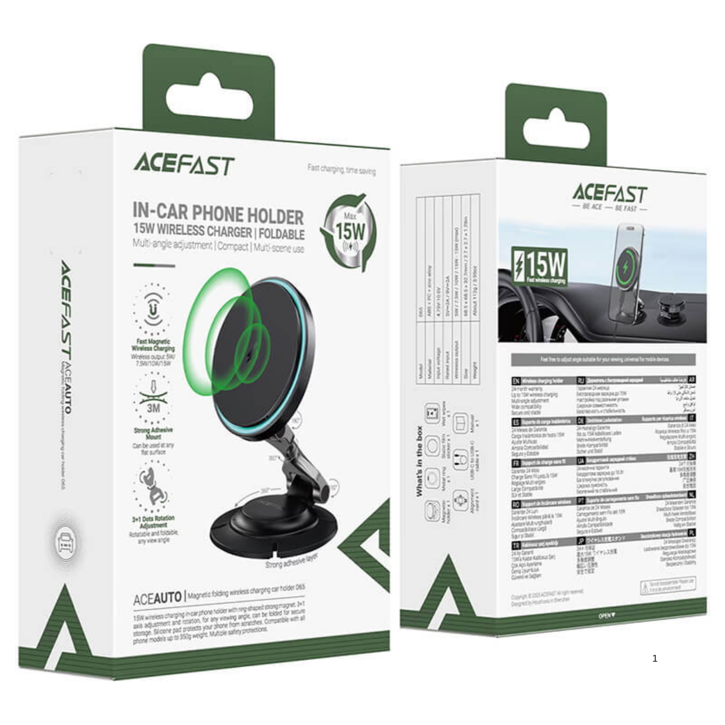 ACEFAST D65 Magnetic Foldable Wireless Charging Car Holder