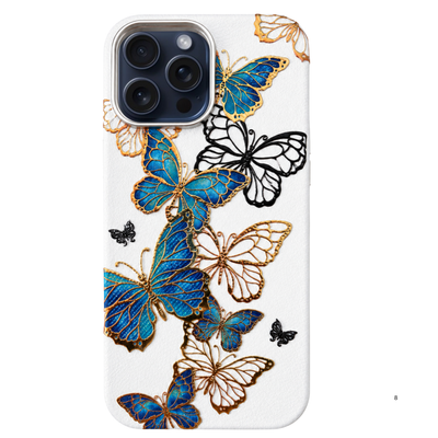 3D Embossed Leather MagSafe Case – Blue Butterfly Edition Phone Case