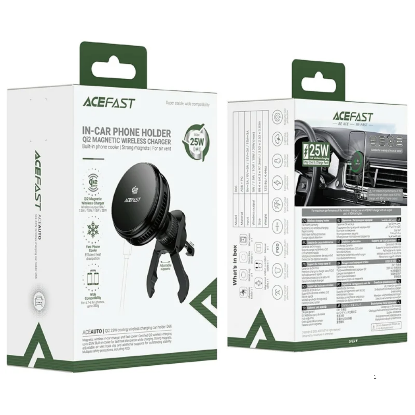 ACEFAST D66 Qi2 Magnetic Wireless Charging Car Mount with Cooling Fan