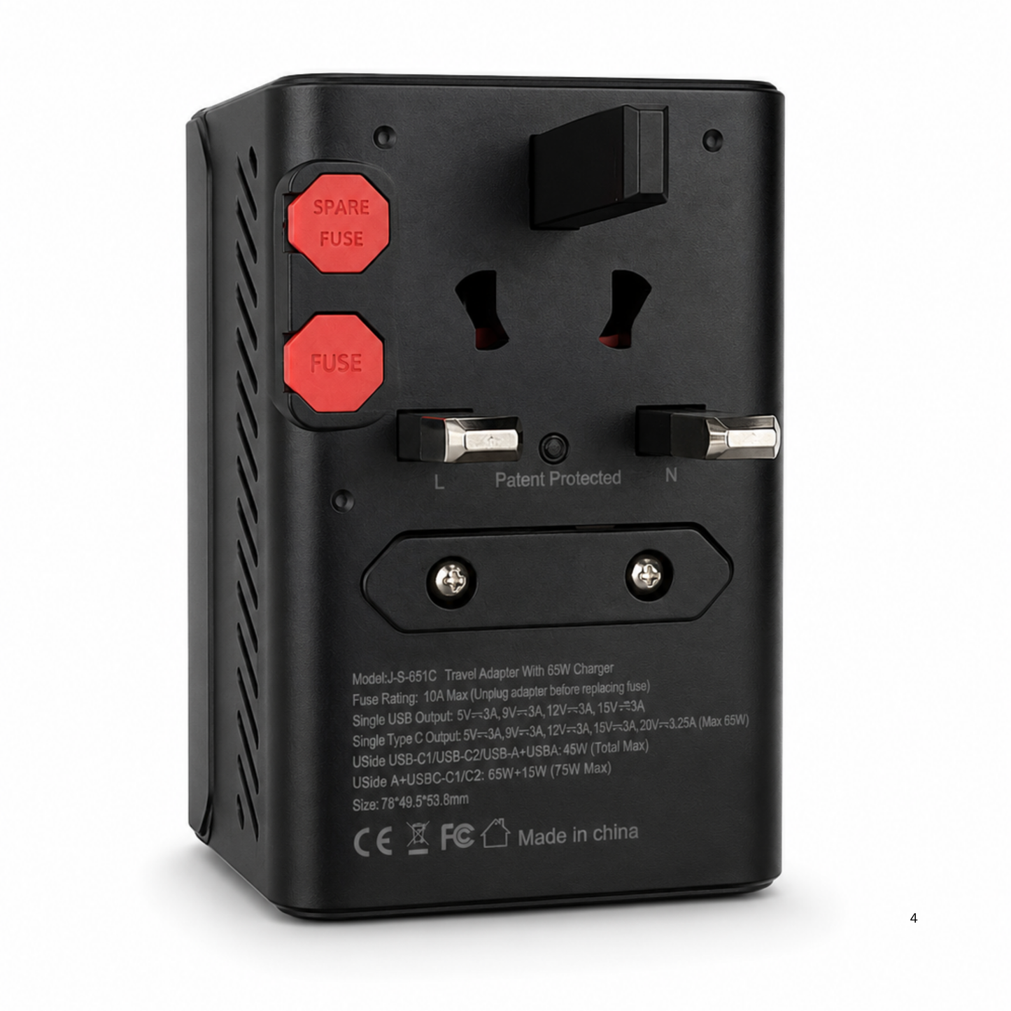 ANRMESUN AS-651C 65W GaN Universal Travel Adapter with 2 USB-C & 2 USB-A Fast Charger