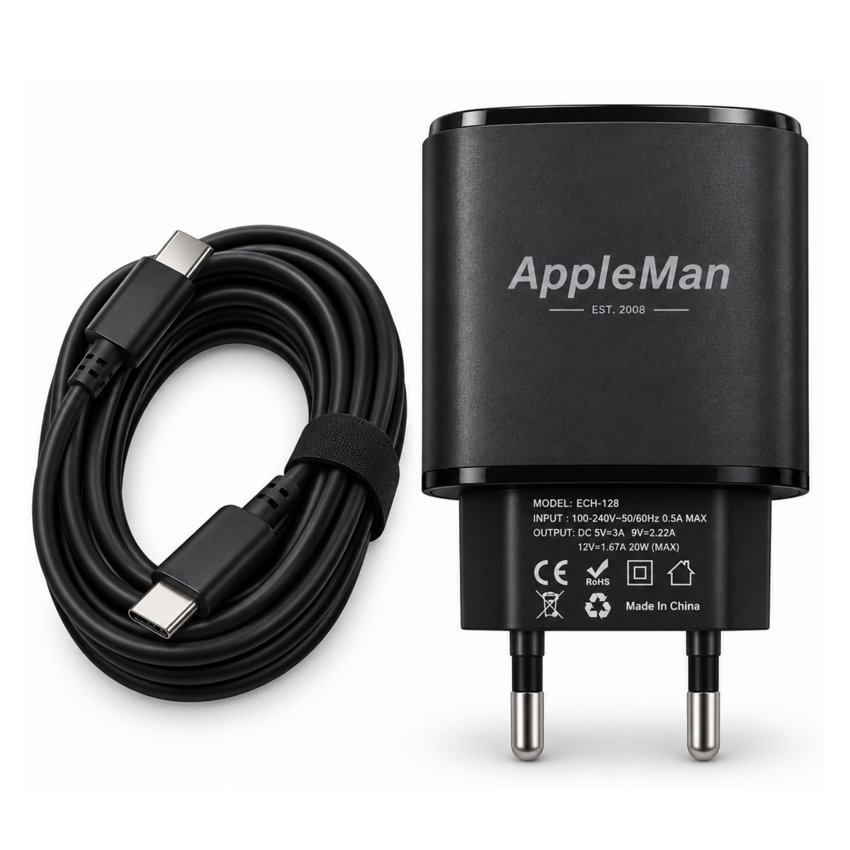 AppleMan® 20W Dual Port Adapter with USB-C to USB-C Cable
