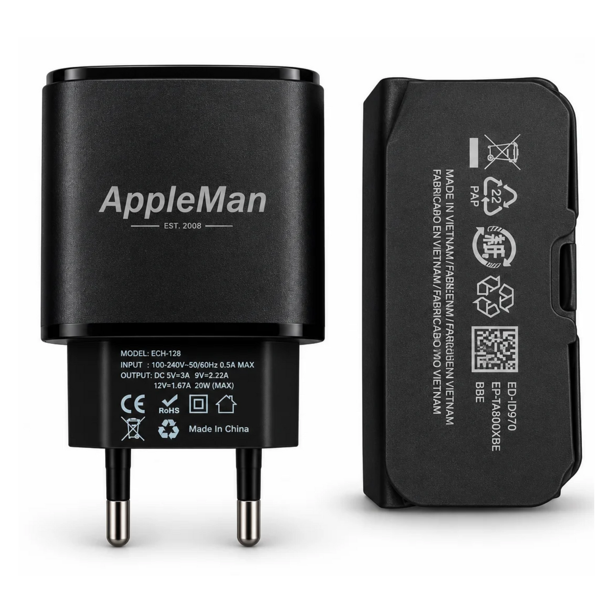 AppleMan® 20W Dual Port Adapter with USB-C to USB-C Cable