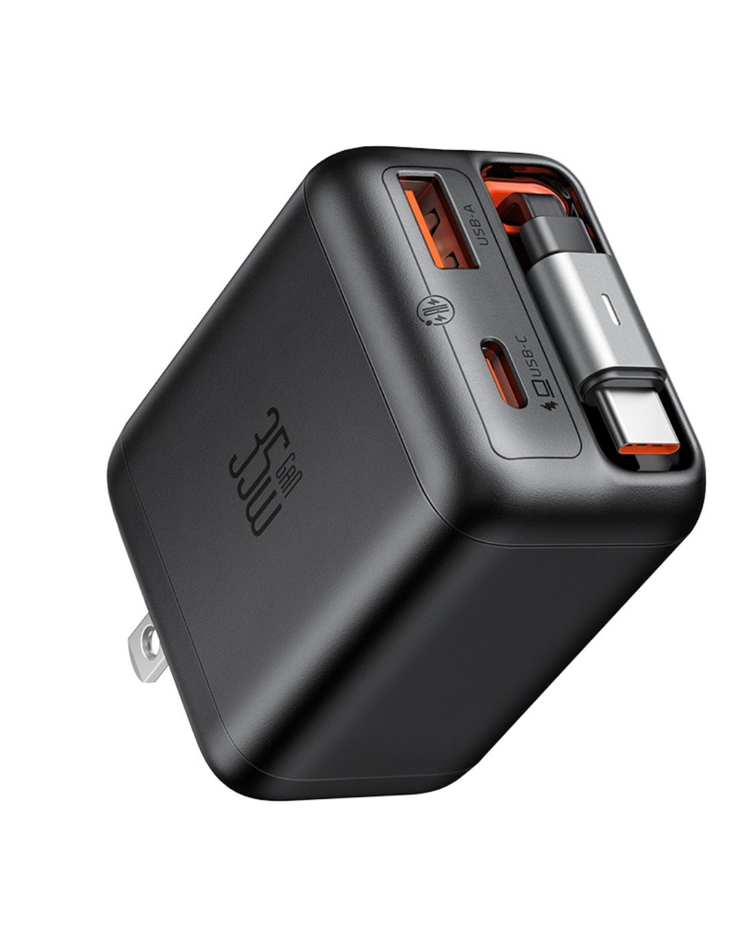 GaN Charger with Built-in Retractable Cable (US Plug)