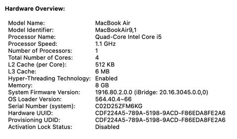 Macbook Air 2020 | Retina | 13 Inches | Intel Dual Core i5 1.1 GHz Processor | 8 GB Ram | 512 GB SSD | Space Gray | Used | 159 Cycles (Code-231500)