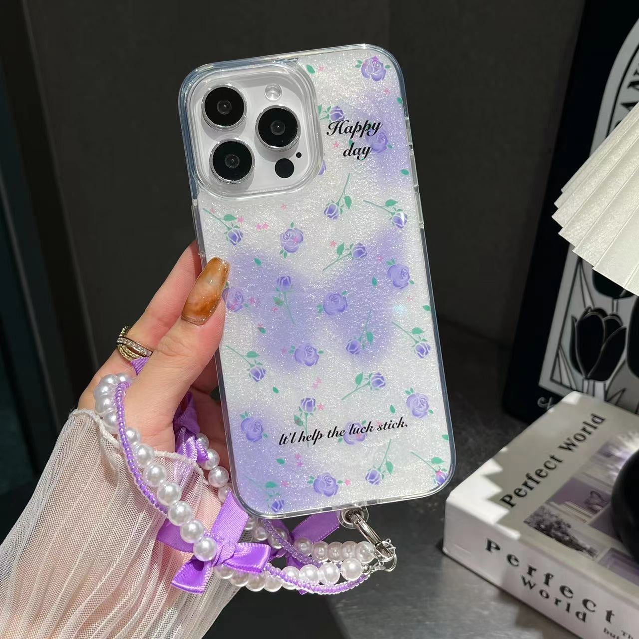 iPhone Flower Printed Glitter Case