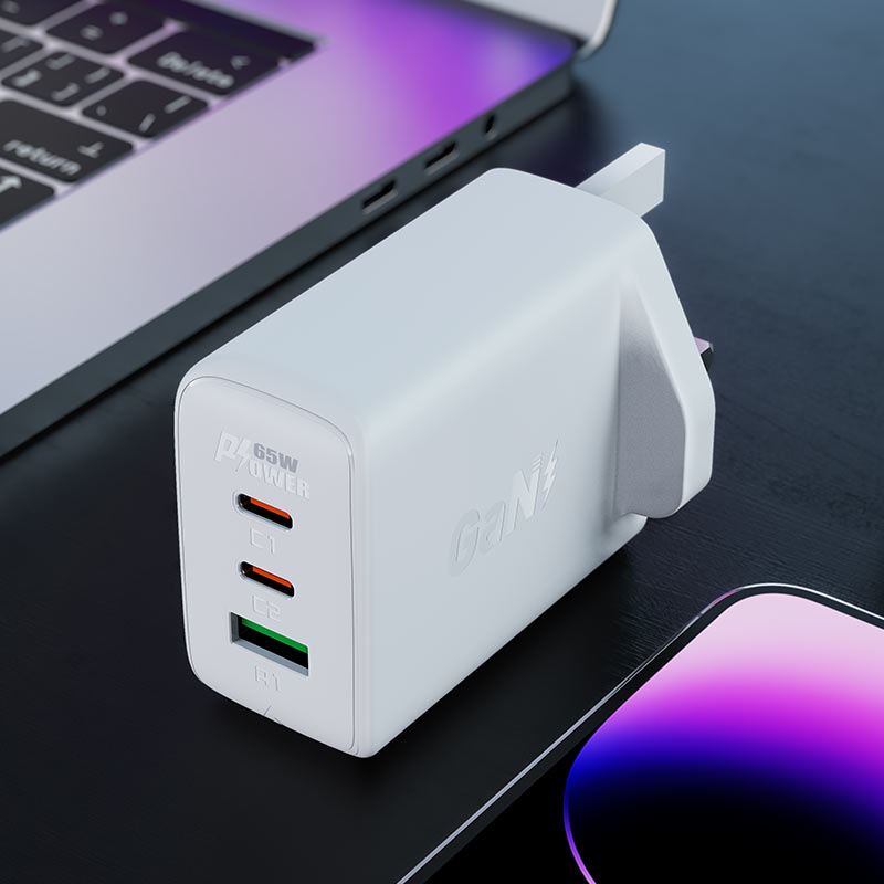 PD65W GaN Fast 3 Port Charger 2xUSB-C + 1xUSB-A