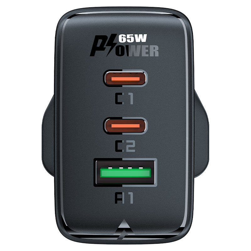 PD65W GaN Fast 3 Port Charger 2xUSB-C + 1xUSB-A