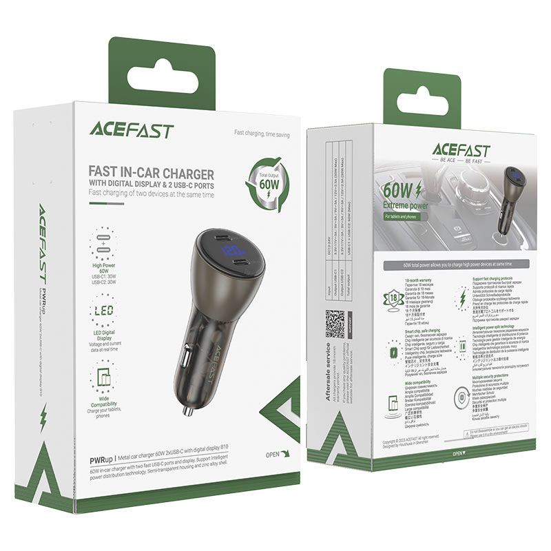 AceFast Car Charger 60w Dual C Port B10