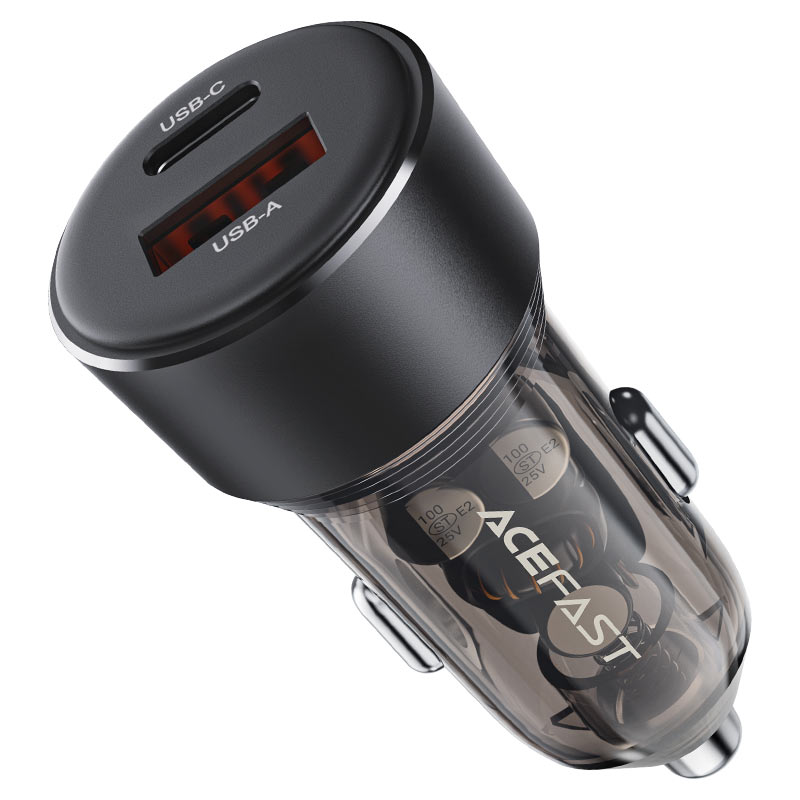 60W USB-C + USB-A Transparent Car Charger - MFI Approved