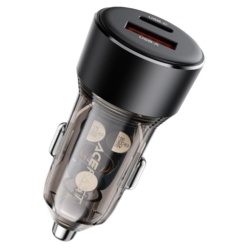 60W USB-C + USB-A Transparent Car Charger - MFI Approved