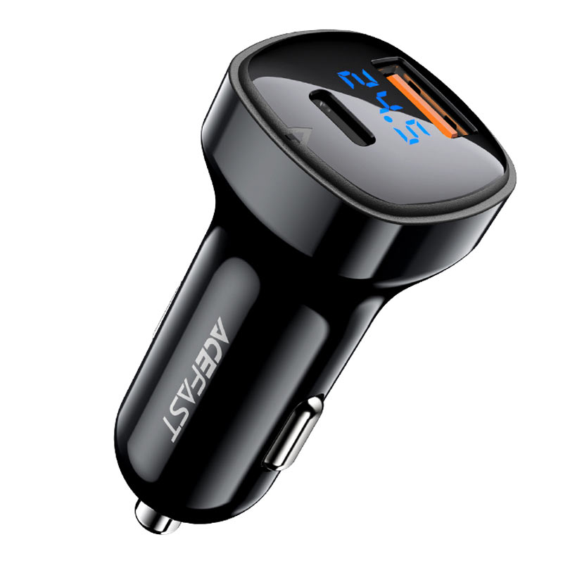 66W USB-C+USB-A Fast Car Charger with Digital Display