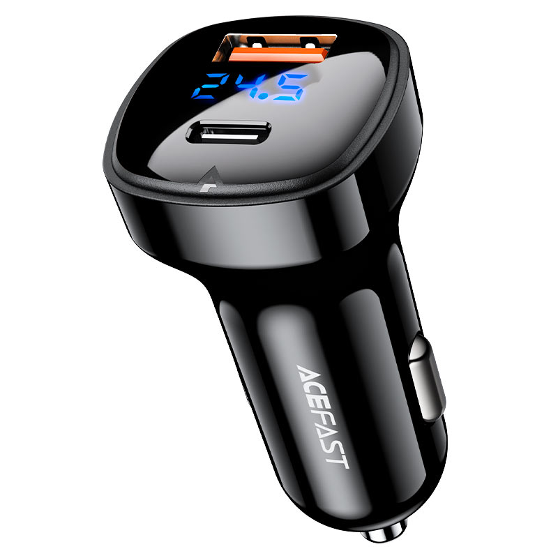 66W USB-C+USB-A Fast Car Charger with Digital Display